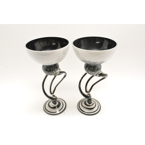 274 - A pair of vintage glass art pedestal bowls with twist design stem, possibly Jozefina Krosno.