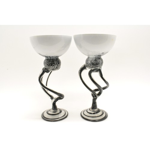 274 - A pair of vintage glass art pedestal bowls with twist design stem, possibly Jozefina Krosno.