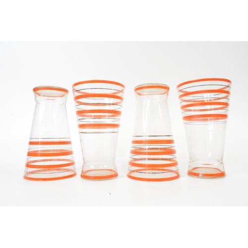 275 - Set of 4 retro glass tumblers, orange and silver swirls pattern  measuring 14 cms tall together with... 