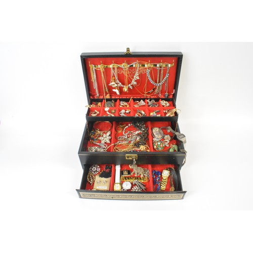 285 - Concertina jewellery box containing Mixed costume jewellery to include brooches, necklaces, earrings... 