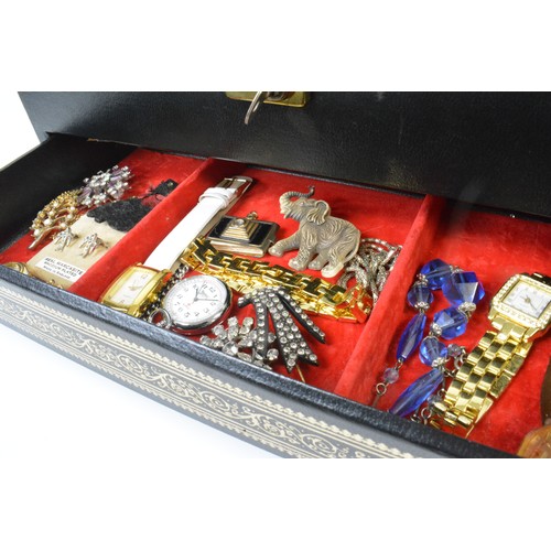 285 - Concertina jewellery box containing Mixed costume jewellery to include brooches, necklaces, earrings... 