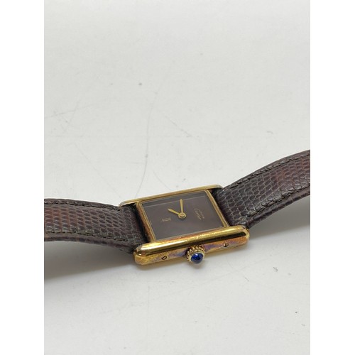 298 - Cartier Tank Must Vermeil 925 silver wristwatch, Serial: 3 064797 colour bordeaux dial and strap 
 t... 