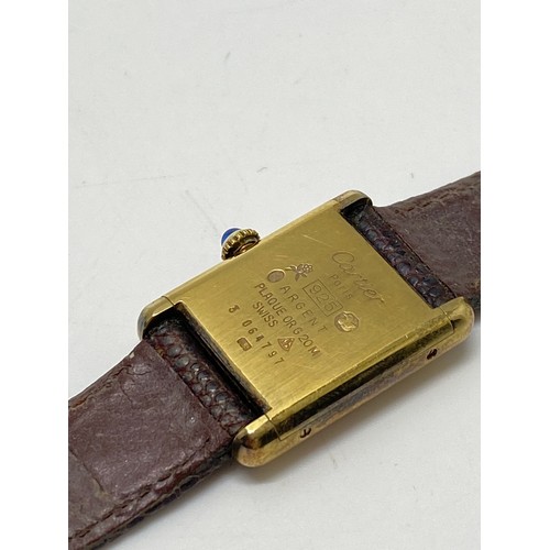 298 - Cartier Tank Must Vermeil 925 silver wristwatch, Serial: 3 064797 colour bordeaux dial and strap 
 t... 