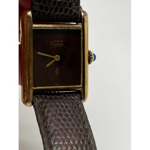 298 - Cartier Tank Must Vermeil 925 silver wristwatch, Serial: 3 064797 colour bordeaux dial and strap 
 t... 