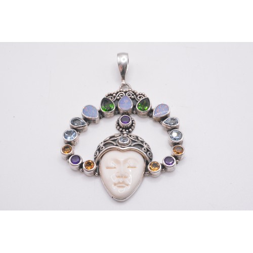 306 - Sajen/Goddess multi gemstone pendant stamped 925