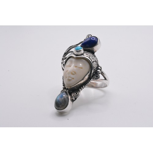 307 - Sajen/Goddess ring with gemstones, stamped 925