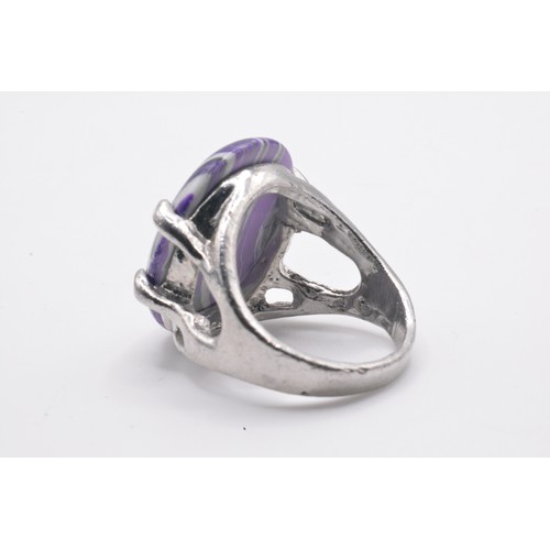 308 - x4 rings, predominately stamped 925. One flip ring with purple/yellow stones, Sizes O-Q.