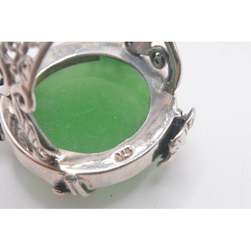 309 - Group of x4 green stone rings varying in design, mostly marked 925. Size range N-R.