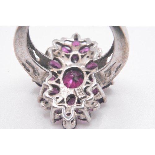 311 - x3 silver gemstone rings of pink tones, to include tree of life design, all marked 925. Sizes N/O.