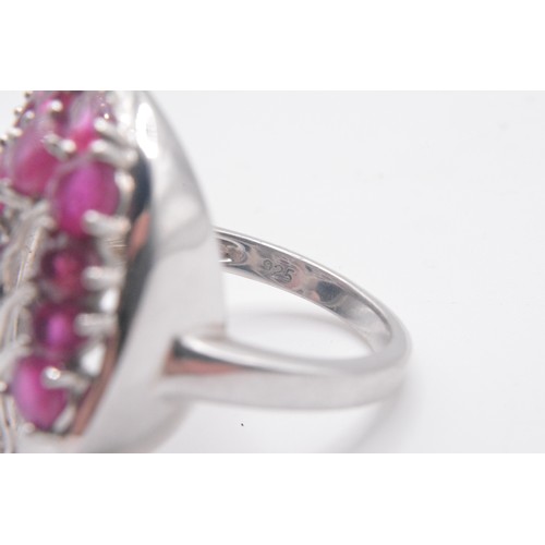 311 - x3 silver gemstone rings of pink tones, to include tree of life design, all marked 925. Sizes N/O.