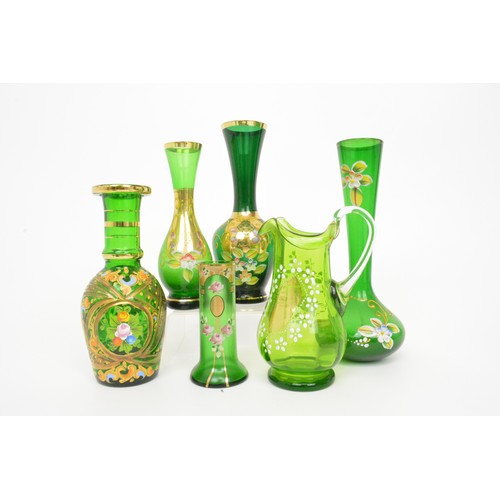 1 - Collection of various green glassware items varying in design, (x 15 items)