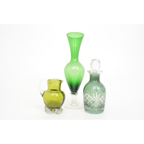 1 - Collection of various green glassware items varying in design, (x 15 items)