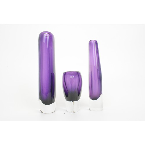 3 - Afors amethyst & clear Swedish Glass Vases in various sizes H: 23cm, 20cm and 115cm (approx) x3 item... 