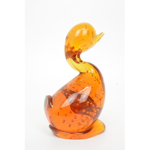 7 - Whitefriars amber coloured glass 'Dilly Duck' with original label, Height 5.5