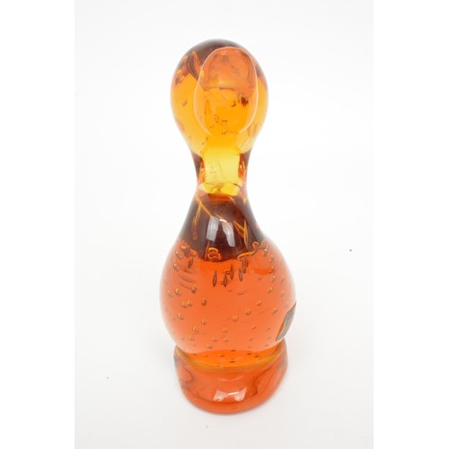 7 - Whitefriars amber coloured glass 'Dilly Duck' with original label, Height 5.5