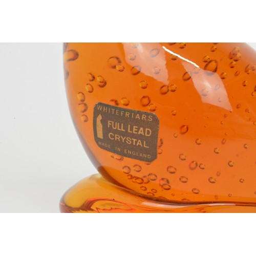 7 - Whitefriars amber coloured glass 'Dilly Duck' with original label, Height 5.5