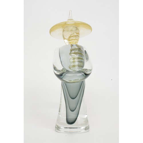 11 - Glass chinoiserie sculpture inspired by Eastern tradition, signature to base. Approx H26cm.