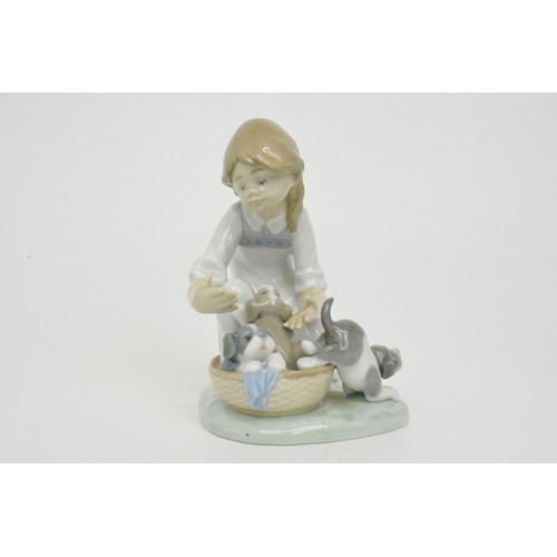 13 - Lladro figures (2) girl with geese 'Hurry Now' 5503 and girl with puppies 'Joy in a basket' model no... 