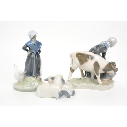 14 - Royal Copenhagen figure group  'Girl with a goose-528, 'Girl with Cow' 779,  and 'Two Lambs'  2769, ... 