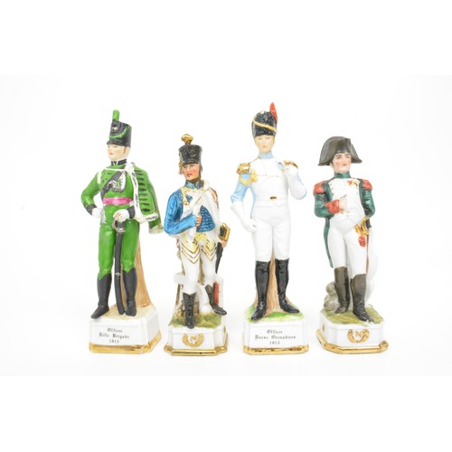 16 - Porcelain Napoleonic Soldiers x 8, including Napoleon and Wellington on horseback, max height 9