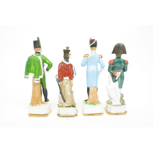 16 - Porcelain Napoleonic Soldiers x 8, including Napoleon and Wellington on horseback, max height 9