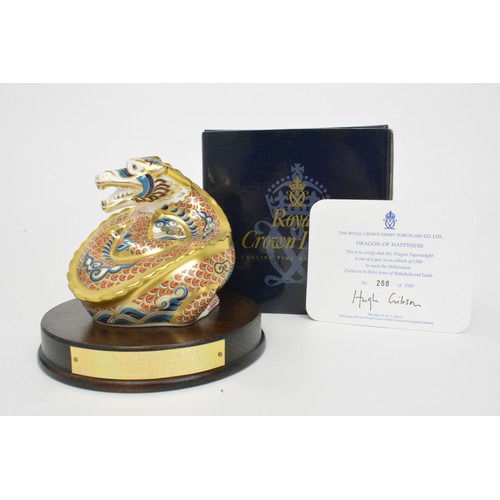 31 - A pair of Royal Crown Derby Millennium Dragon paperweights, Dragon of Good Fortune and Dragon of Hap... 