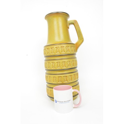 36 - Large West German Decorative Ceramic Jug mustard in colour with embossed horizontal bands by Sheuric... 