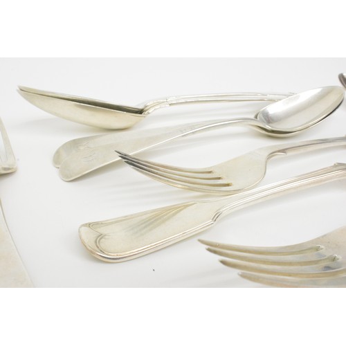 234 - Victorian silver spoons/forks, all hallmarked. x9. 470g.