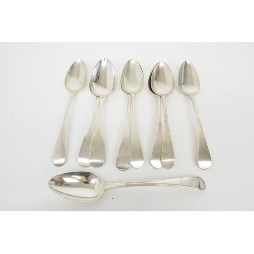 237 - Georgian silver serving spoons, mixed makers and dates, x9, approx gross weight 595g