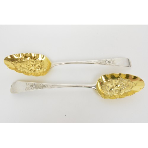 244 - Georgian silver gilt fruit/berry spoons with engraved flower motif to handles, hallmarked London, ap... 