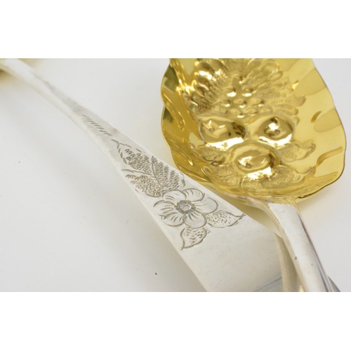 244 - Georgian silver gilt fruit/berry spoons with engraved flower motif to handles, hallmarked London, ap... 