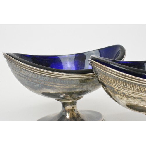 251 - Pair of antique Georgian silver salts with cobalt blue glass liners, hallmarked London 1798, maker J... 