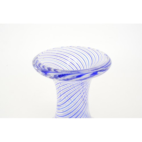 2 - Two hand blown glass vases with lilac/blue swirl spiral design, approx. H28cm and H20cm.