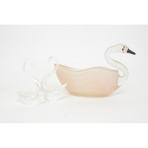 3 - Glass swans x 3, glass fish together with fish cruet set and mustard pot in ceramic, a/f