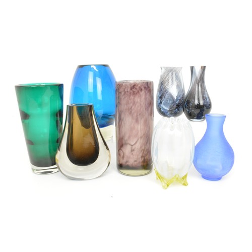 4 - An assortment of mixed coloured glassware vases to include Caithness, Parlane etc. x8