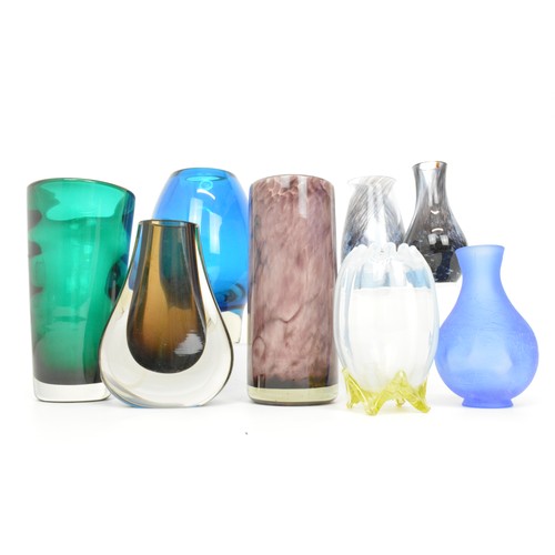 4 - An assortment of mixed coloured glassware vases to include Caithness, Parlane etc. x8