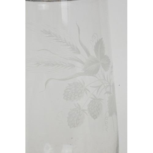 6 - Retro pitcher with glasses, together with a set of six stemmed glasses with decorative motif