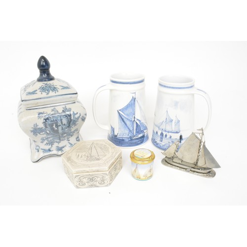 9 - Group of blue and white pottery/nautical themed items, tankards by Cinque Ports Pottery The Monaster... 