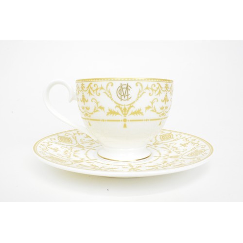 13 - William Edwards Fine bone China boxed couple's bespoke teacup set with strainer, as new.