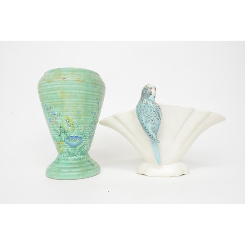 15 - Vintage Falcon vase with budgerigar, design number 874858, 17cms tall, together with 'springtime' fl... 