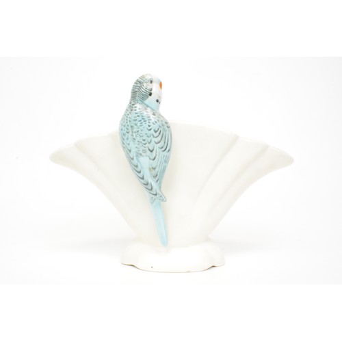 15 - Vintage Falcon vase with budgerigar, design number 874858, 17cms tall, together with 'springtime' fl... 