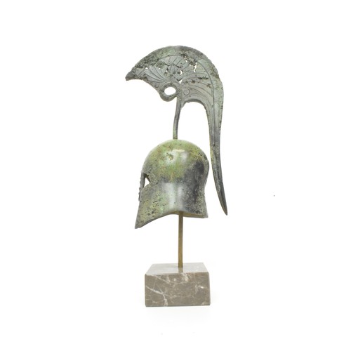 20 - Roman Centurion head cast metal on marble base, approx. H28.5cm