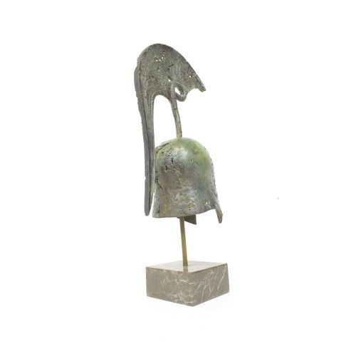 20 - Roman Centurion head cast metal on marble base, approx. H28.5cm