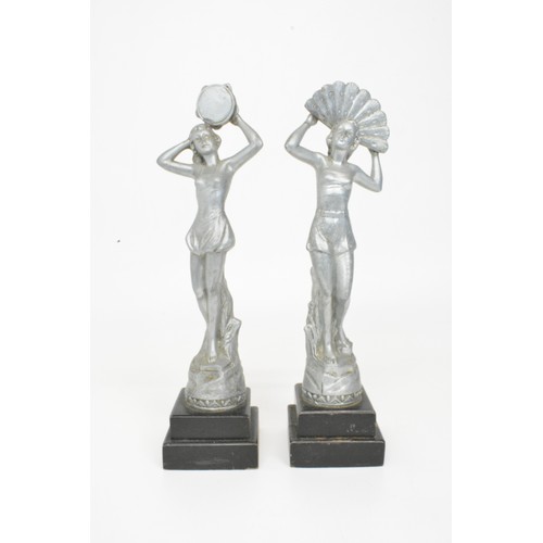 31 - x 2 Art Deco pewter female figurines on plinth, height approx.33cms, A/F