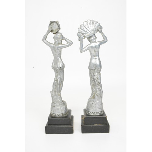 31 - x 2 Art Deco pewter female figurines on plinth, height approx.33cms, A/F