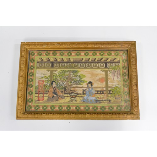 38 - Framed hand embroidery of Japanese scene, approx L65cm x H44cm.