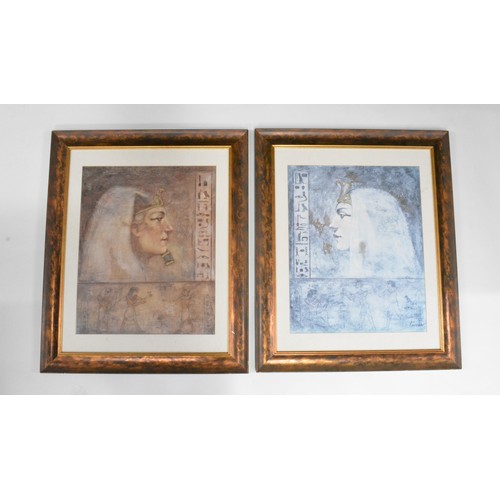 39 - x2 large Egyptian prints in coppered effect matching frames, approx. frame sizes 74.5cm x 80cm.