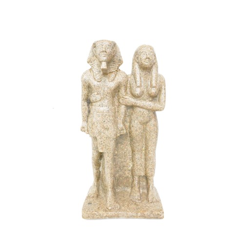 40 - Egyptian Pharaoh couple in standing stance, stone statue, approx. H 40cm