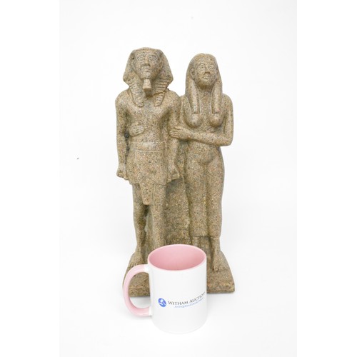 40 - Egyptian Pharaoh couple in standing stance, stone statue, approx. H 40cm