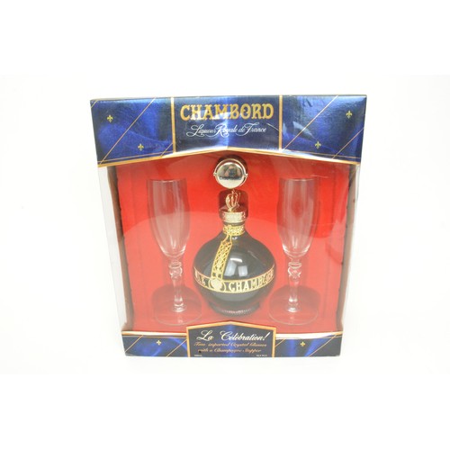 46 - Boxed Gift set - 500ml bottle of Chambord with two crystal glasses and champagne stopper